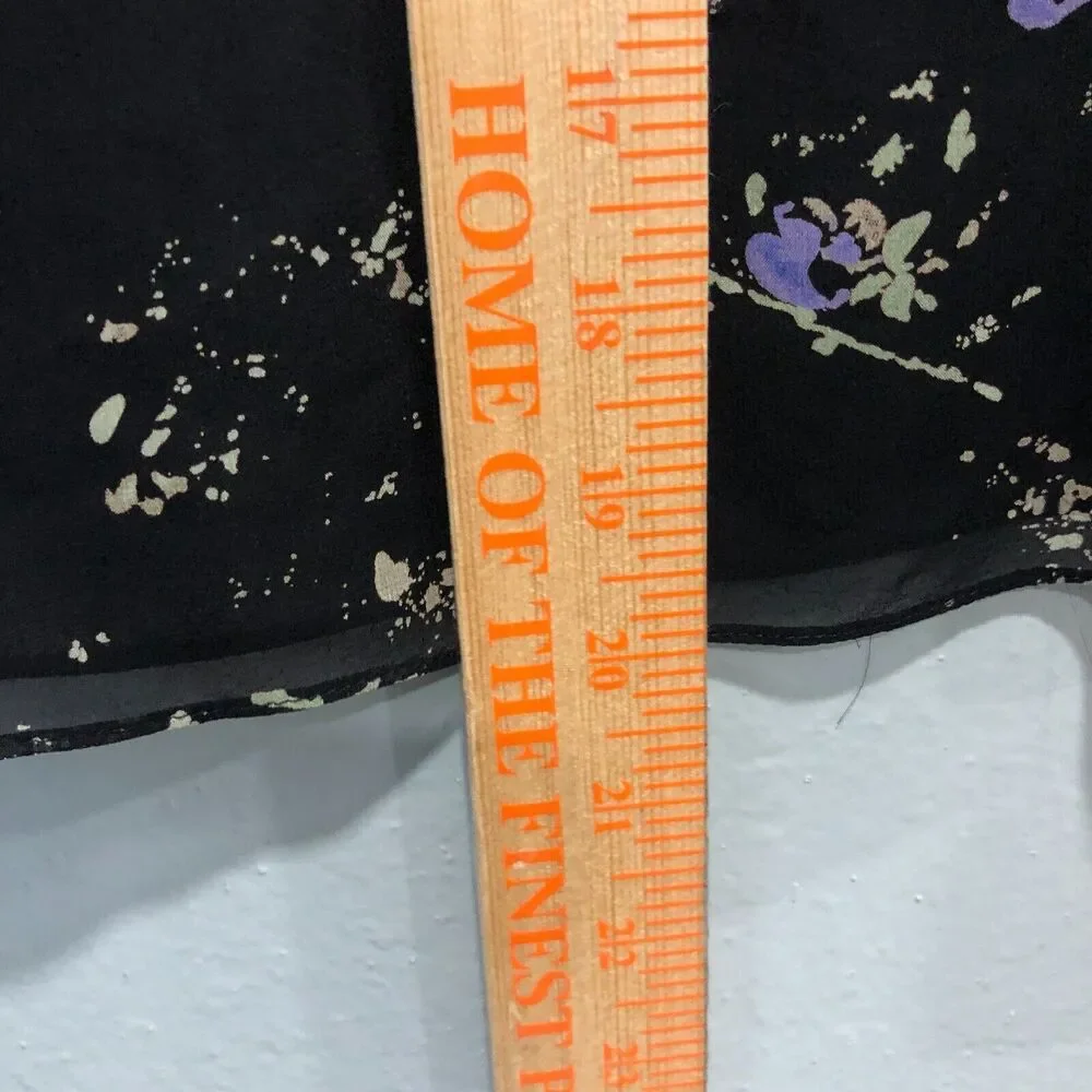 ann taylor 100% silk top xs small black leaves splat sheer chiffon dressy chic - Picture 12 of 14